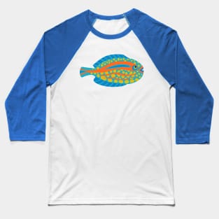 TROPICAL ZONE SINGLE SPOTTED FISH Coral Reef Undersea Ocean Sea Creatures in Bright Multi-Colours on Dark Teal Blue - UnBlink Studio by Jackie Tahara Baseball T-Shirt